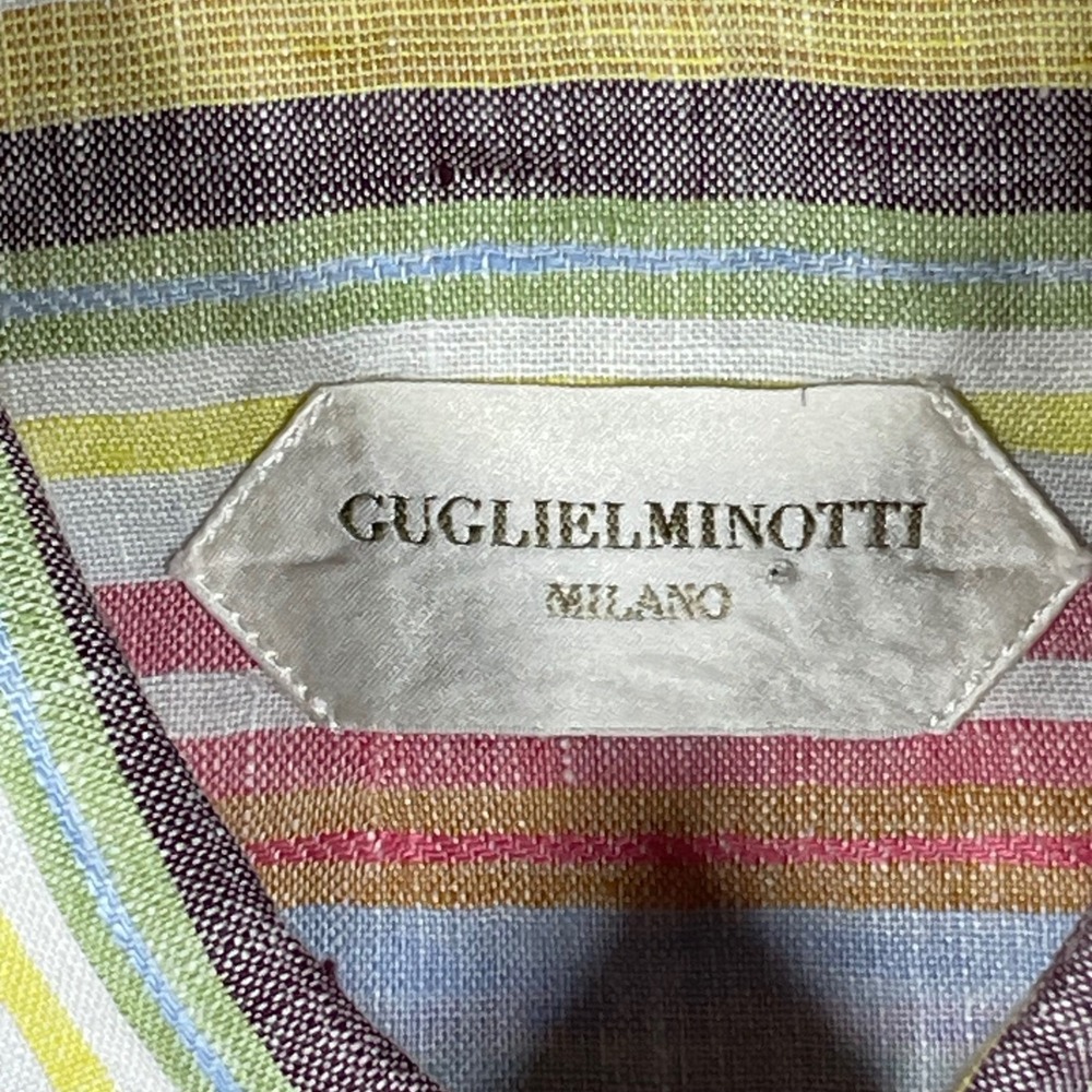 Guglielminotti Milano Mens 100% Linen Multi Color Striped Shirt Made in Italy 44 - Picture 3 of 10